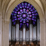 The Western Rose window in Notre-Dame Cathedral during a ceremony to mark the re-opening of the Cathedral following the 2019 fire, in Paris, France, December 7, 2024. LUDOVIC MARIN/Pool via REUTERS